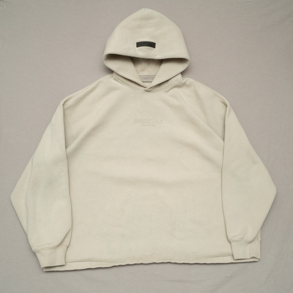 Essentials Men’s Cream/Off-White Hoodie with Subtle Logo